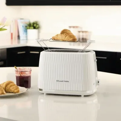 Russell Hobbs Toaster Eden 27370-56 | 2-Scheiben | 800 Watt | Brötchenaufsatz | Auftau- & Aufwärmfunktion | Weiß