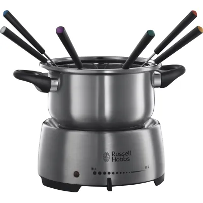 Russell Hobbs Elektro-Fondue 22560-56 | 1,2l Edelstahl | 1200W | Temperaturregler | 6 Gabeln | spülmaschinenfest