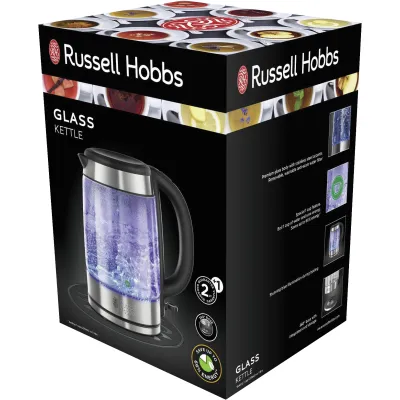 Russell Hobbs Wasserkocher 21600-57 | Glas-Edelstahl | 1,7L | 2200W | LED-Beleuchtung | Kalkfilter | schnurlos