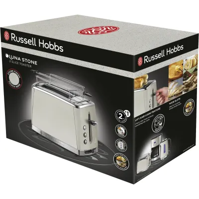Russell Hobbs Toaster Luna Stone | 2-Scheiben | 1550 Watt | breite Schlitze | Auftaufunktion | Brötchenaufsatz
