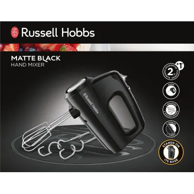 Russell Hobbs Handmixer 24672-56 | 350 Watt | 5 Stufen + Turbo | 2 Knethaken & 2 Quirle | matt schwarz