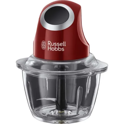 Russell Hobbs Mini-Zerkleinerer 24660-56 | 500 ml Glas | Edelstahlmesser | Ein-Hand-Bedienung | Rot/Schwarz