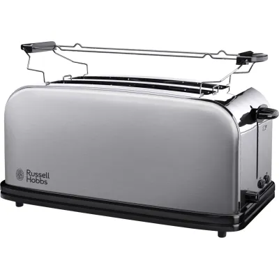 Russell Hobbs Langschlitz-Toaster 23610-56 | 2 breite Schlitze | 6 Bräunungsstufen | Brötchenaufsatz | Edelstahl | 1600W