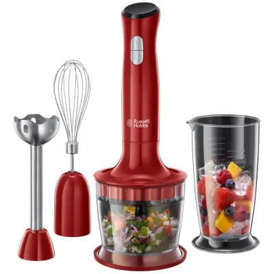 Russell Hobbs Stabmixer 3in1 Desire 24700-56 | 500W | Edelstahl | Zerkleinerer | Schneebesen | BPA-frei | Rot/Schwarz