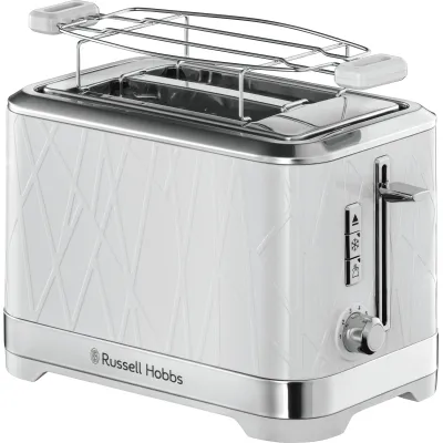 Russell Hobbs Toaster 2-Scheiben 28090-56 | 1050W | Lift and Look | Auftaufunktion | Brötchenaufsatz | Weiß