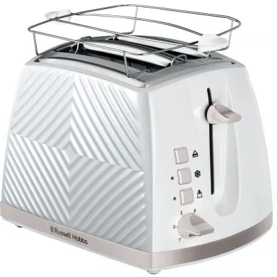 Russell Hobbs Toaster 2-Scheiben 26391-56 Groove | extra breite Schlitze | 6 Bräunungsstufen | Brötchenaufsatz | Weiß