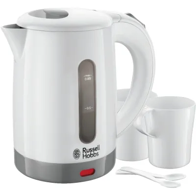 Russell Hobbs Reise-Wasserkocher 23840-70 | 0,85l | 1000W | Spannungsanpassung | inkl. 2 Tassen | Weiß