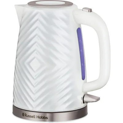 Russell Hobbs Wasserkocher 26381-70 Groove | 1,7l | energiesparend | Schnellkochfunktion | Kalkfilter | weiß/edelstahl