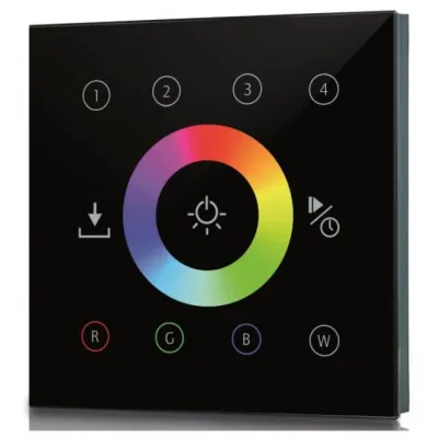 Rutec AC-DALI Touchpanel 80530RGBW | 4 Zonen RGBW Steuerung | Touch-Farbrad | Glas schwarz | IP20 | 230V