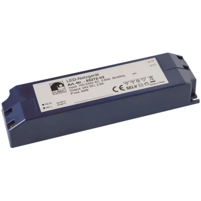 Rutec LED-Netzgerät 85272-V2 | 24V 60W Trafo | Konstantspannung | IP20 | 100-240V AC | Druckklemmen | Kunststoffgehäuse
