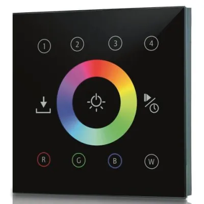 Rutec Funk-Touchpanel 80540 | RGBW Steuerung | 4 Zonen | Touch-Farbrad | 230V AC | Glas/Kunststoff | schwarz