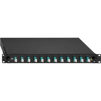 Rutenbeck Spleissbox 19" 1HE 2280300120 | LC-Duplex 12-fach | OM3 Multimode 50/125 | ausziehbar | aqua | schwarz