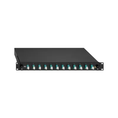 Rutenbeck Spleissbox 19" 1HE 2280300120 | LC-Duplex 12-fach | OM3 Multimode 50/125 | ausziehbar | aqua | schwarz