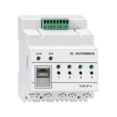 Rutenbeck Control IP 4 | Fernschaltgerät | 4-fach IP-Schaltaktor | REG | TCP/IP | Zeitschaltfunktion | lichtgrau