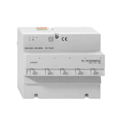 Rutenbeck Gigabit-Switch SR 5TX GB | 5x RJ45 10/100/1000 Mbit/s | Hutschiene REG 6TE | kaskadierbar | IP20 | lichtgrau