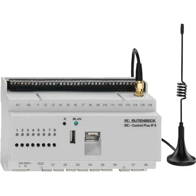 Rutenbeck IP-Schaltaktor Control Plus IP 8 | 700802611 | 8x16A Ausgänge | WLAN Accesspoint | LAN RJ45 | REG 8TE