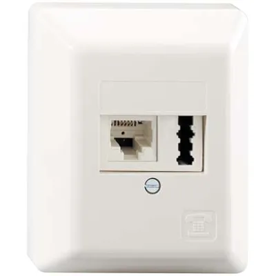 Rutenbeck Kombi-Anschlussdose | IAE/UAE 8(6)-TAE 6 F+N | 2-fach Aufputz | RJ12 6-polig | reinweiß RAL9010