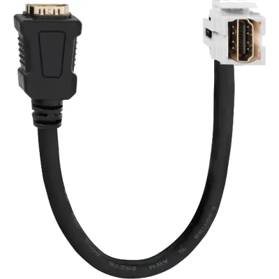 Rutenbeck HDMI Keystone Adapter 4K UHD 2.0 | Buchse/Buchse | 30cm Kabelpeitsche | Unterputz | reinweiß