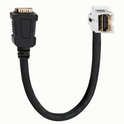 Rutenbeck HDMI Keystone Adapter 4K UHD 2.0 | Buchse/Buchse | 30cm Kabelpeitsche | Unterputz | reinweiß