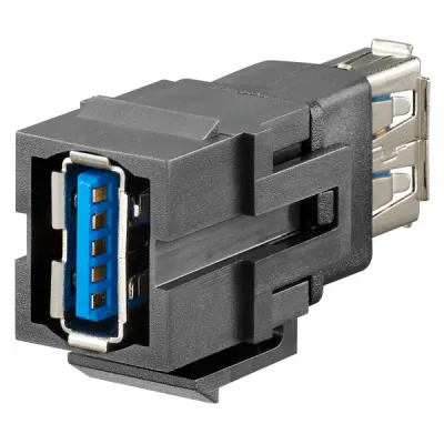 Rutenbeck USB Keystone Adapter KMK-USB 3.0 sw | USB 3.0 Buchse/Buchse | Montageadapter-kompatibel | Unterputz | Schwarz
