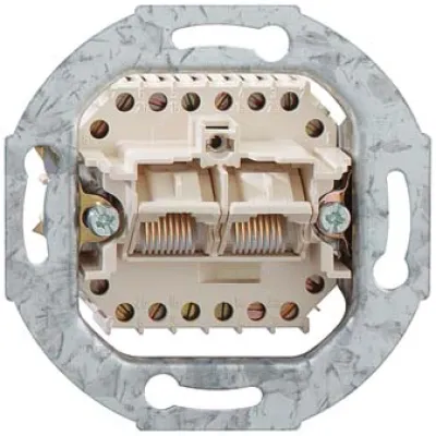 Rutenbeck UAE 8/8 Anschlussdose 2-fach Cat 3 Unterputz | 2x RJ45 | schräger Auslass | perlweiß RAL 1013