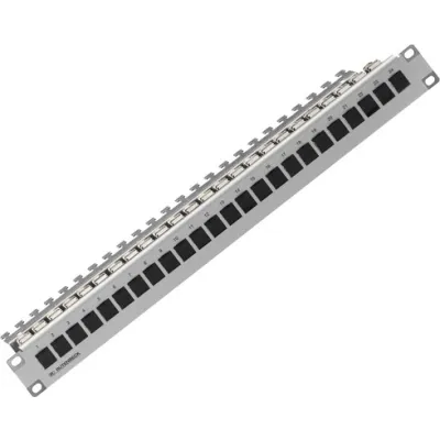 Rutenbeck Patchpanel 24-Port 239101000 | Cat.6A ISO | 10 Gbit/s | 1HE 19 Zoll | geschirmt | RJ45 | grau RAL7035