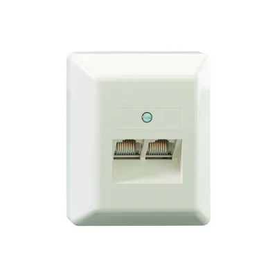 Rutenbeck Anschlussdose UAE 8/8 LSA-Plus 13011112 | 2xRJ45 | Cat3 | Aufputz | schräg | RAL9010 reinweiß