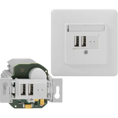 Rutenbeck USB-Ladegerät Unterputz 2-fach | 2x USB Typ A | 2,5A | Überlastschutz | reinweiß RAL 9010