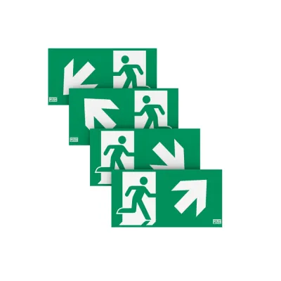 RZB Piktogramm Aufkleber 991130.04 | Rettungsweg Treppe runter links | 4 Folien | 234x129 mm | grün/weiß