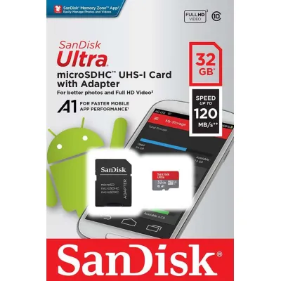 SanDisk Ultra microSDHC Speicherkarte SDSQUA4-032G-GN6MA | 32GB | 120MB/s | Class 10 | UHS-I U1 | A1 | SD-Adapter