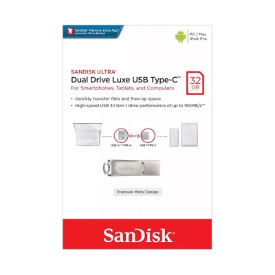 SanDisk USB-Stick Ultra Dual Drive Luxe SDDDC4-032G-G46 | 32GB | USB 3.1 Typ-C & Typ-A | bis 150 MB/s | silber