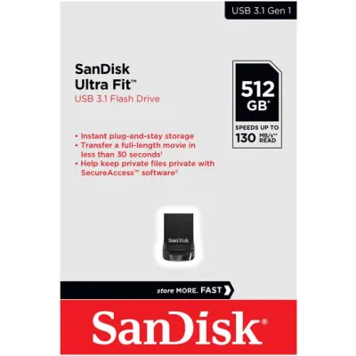 SanDisk USB-Stick Ultra Fit SDCZ430-512G-G46 | 512GB | USB 3.1 Gen 1 Typ A | bis 130MB/s | kompakt | schwarz