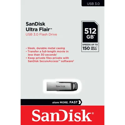 SanDisk USB-Stick Ultra Flair SDCZ73-512G-G46 | 512GB | USB 3.0 | bis 150 MB/s | Metallgehäuse | silber/schwarz