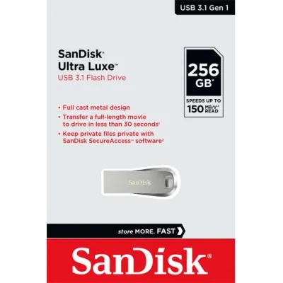 SanDisk USB-Stick SDCZ74-256G-G46 Ultra Luxe 256GB | USB 3.2 Gen 1 Typ-A | bis 400MB/s | Metallgehäuse | silber