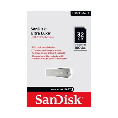 SanDisk USB-Stick Ultra Luxe SDCZ74-032G-G46 | 32GB | USB 3.2 Gen 1 Typ A | bis 150 MB/s | Metallgehäuse | silber