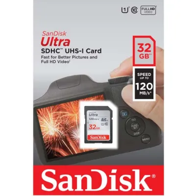 SanDisk Ultra SDHC Speicherkarte 32GB SDSDUN4-032G-GN6IN | 120MB/s | UHS-I | Class 10 | Full HD | stoßfest | schwarz