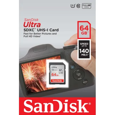 SanDisk Ultra SDXC Speicherkarte 64GB SDSDUNB-064G-GN6IN | 140MB/s | Class 10 | UHS-I U1 | robust | schwarz