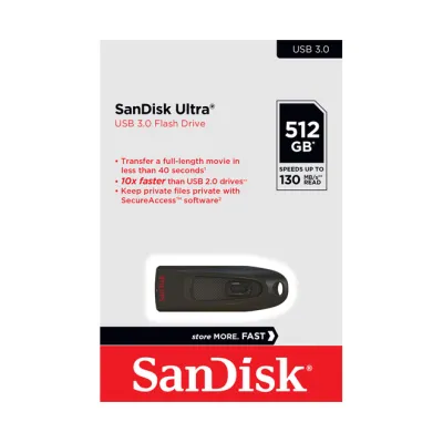 SanDisk USB-Stick Ultra 512GB SDCZ48-512G-G46 | USB 3.0 | bis 130 MB/s | Datenverschlüsselung | Schwarz
