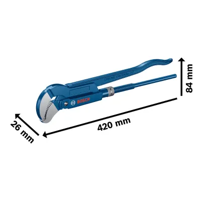 Bosch Professional Eckrohrzange 1600A02W3T | S-Maul 45° | 425mm | Chrom-Vanadium-Stahl | für Rohre bis 60mm | blau