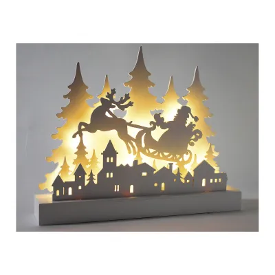 Star-Max LED-Silhouette Santa mit Schlitten | Weihnachtsdeko Holz | 12 LEDs | Timer | 30x6x24 cm | batteriebetrieben