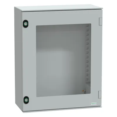Schneider Electric Wandschrank NSYPLM54TG | Wandgehäuse IP66 | 530x430x200mm | Polyester | Sichttür | RAL7035 Grau
