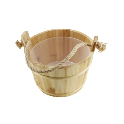 Croll & Denecke Saunabottich 3500 | Saunakübel Holz mit Kunststoffeinsatz | 28 cm Ø | 3 Liter | Trageseil | natur