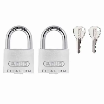 ABUS Vorhängeschloss 64TI/30 | 2er Set gleichschließend | TITALIUM Aluminium | 30mm | gehärteter Stahlbügel | silber