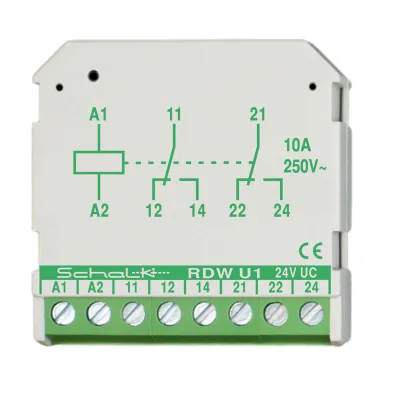 SCHALK Schaltrelais RDW U1 24V UC | Doppelrelais | 2 Wechsler potentialfrei 10A | UP | monostabil | 43x43x18,5mm
