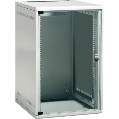 SCHÄFER Netzwerkschrank NT Box 19 Zoll 18HE | B570xH875xT600 mm | Glas-Fronttür abschließbar | RAL 7035
