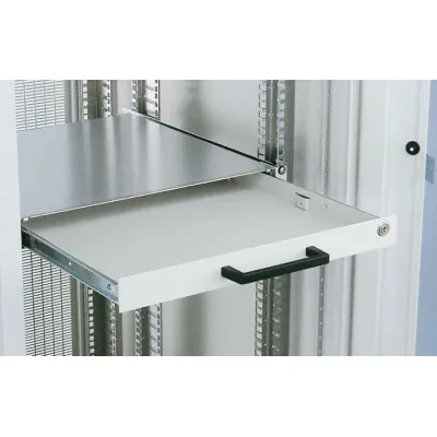 SCHÄFER 19 Zoll Rackschublade | 1HE19Z | abschließbar | Metall | Teleskopschiene | grau RAL 7035 | 415x35x420 mm