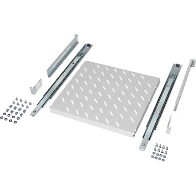 SCHÄFER 19 Zoll Fachboden 1HE Vollauszug | 422x500mm | 50kg Traglast | Metall perforiert | lichtgrau RAL 7035