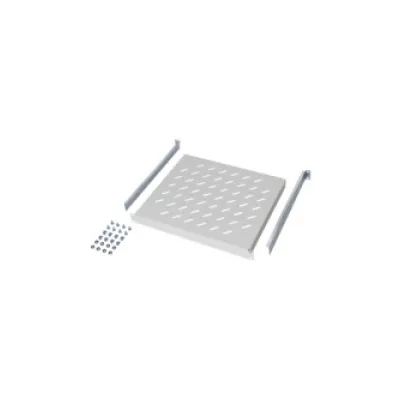 SCHÄFER 19 Zoll Fachboden | fest | perforiert | 1HE | 600x479mm | Metall | 120kg Traglast | RAL 7035 grau
