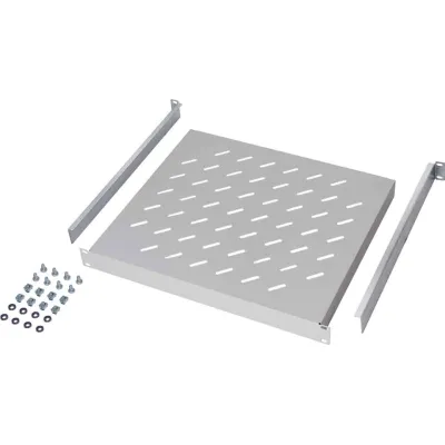 SCHÄFER 19 Zoll Fachboden | fest | perforiert | 1HE | 600x479mm | Metall | 120kg Traglast | RAL 7035 grau