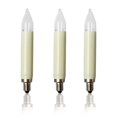 HELLUM Schaftkerze 904048 | Ersatzbirne Lichterkette | 16V 3W E10 | 3er Blister | warmweiß | elfenbein | Metall/Glas